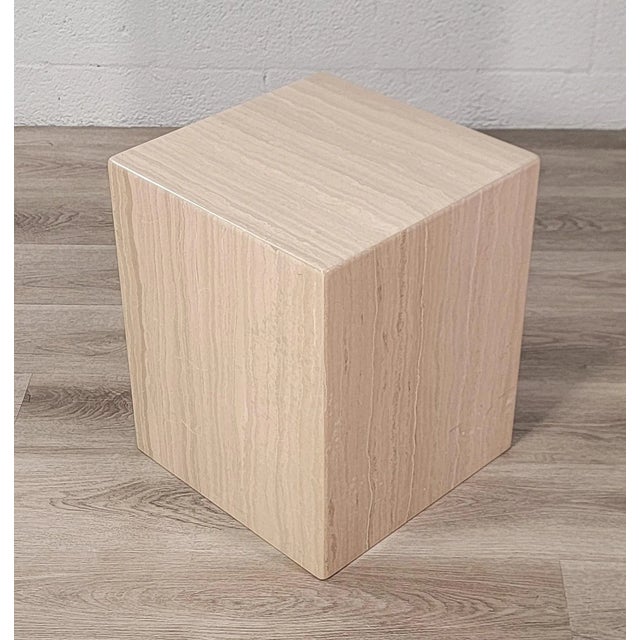 Post-Modern Travertine Cube Side Tables For Sale In Miami - Image 6 of 10