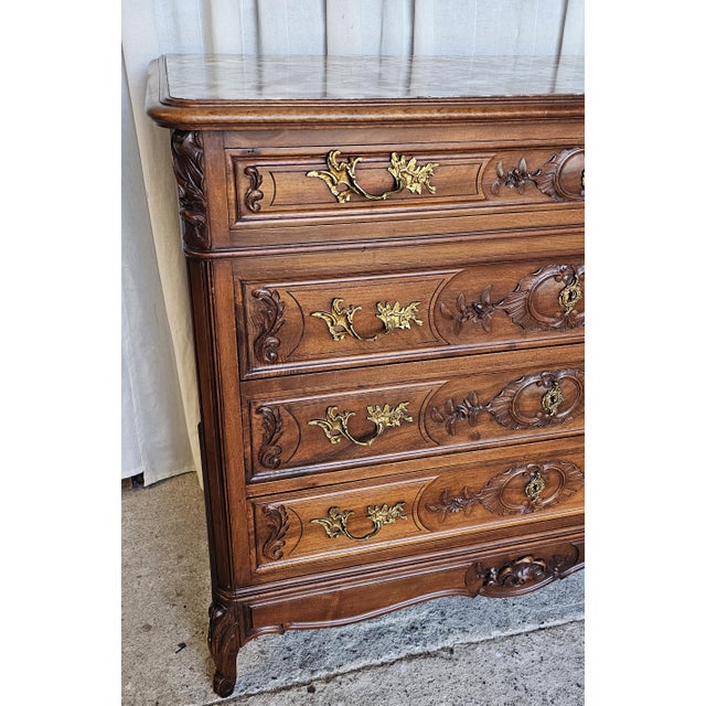 Coffee Late 19th Century Walnut Commode Chest, French Louis XV Style. Marble-Top For Sale - Image 8 of 18