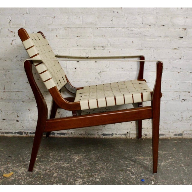 Mid-Century Modern Late 20th Century Mahogany and Leather Safari Chair For Sale - Image 3 of 9