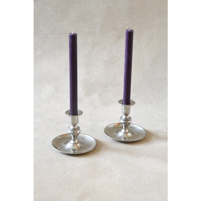 Traditional Vintage Pewter Chambersticks – Set of 2 For Sale - Image 3 of 3