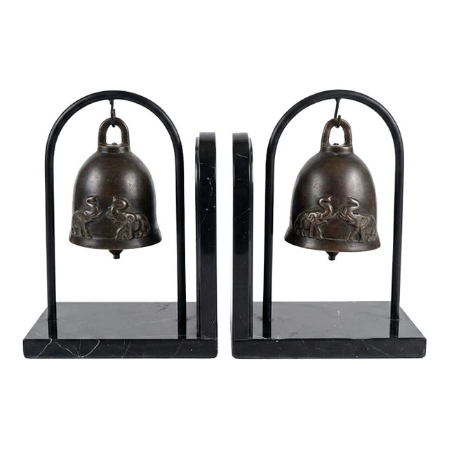 Vintage Bronze Elephant Bells Bookends For Sale