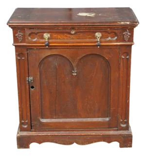 Antique American Victorian Gothic Revival Walnut Chest Console Table Cabinet