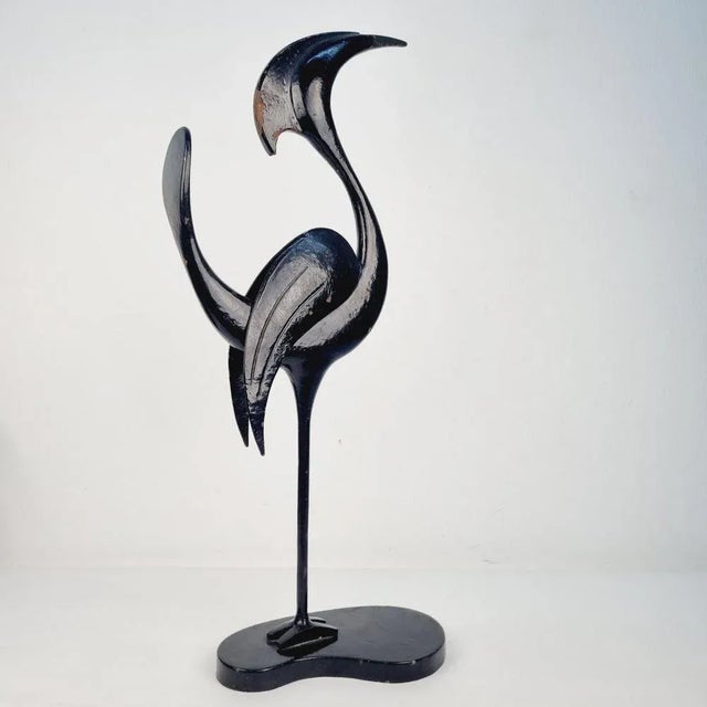 Black Iron Egret Sculpture, 1960s For Sale - Image 8 of 9