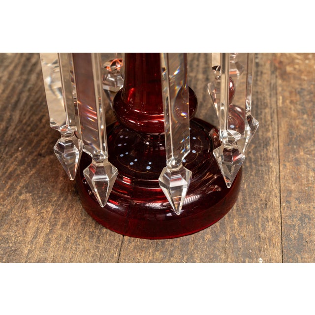 Pair of 19th Century Bohemian Ruby Glass Mantle Lusters With Prisms For Sale - Image 10 of 10