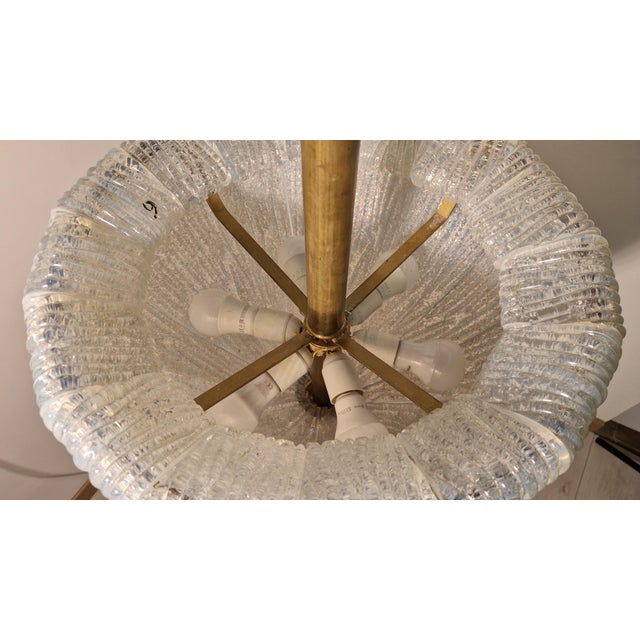 Vintage Pendant Light in Brass with Iridescent Dew Glass from Barovier & Toso, 1940s For Sale - Image 9 of 15