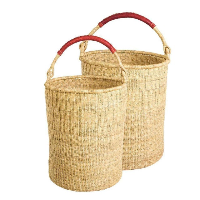 Natural Bolga Hamper Basket With Leather Handles - Large For Sale In Los Angeles - Image 6 of 7