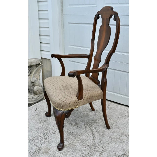 Tan Walnut Queen Anne Armchair Desk Dining Chair Brass Stud Accents Vintage 1960s For Sale - Image 8 of 12