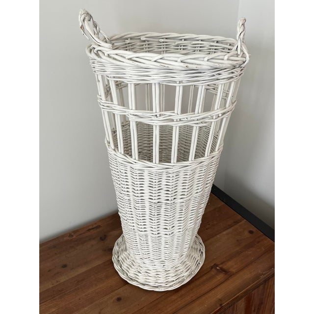 Vintage 1980s Tall Wicker Handled Basket/Umbrella Stand For Sale - Image 4 of 8
