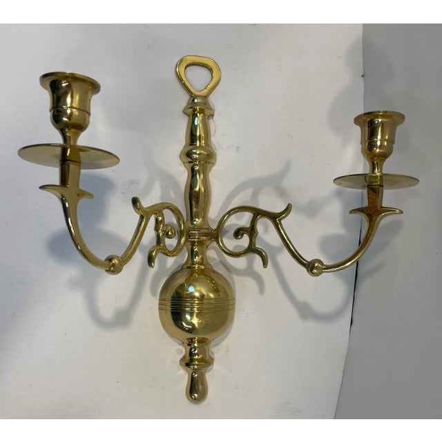 Vintage Brass Two Arm Candle Wall Sconce For Sale In Dallas - Image 6 of 7