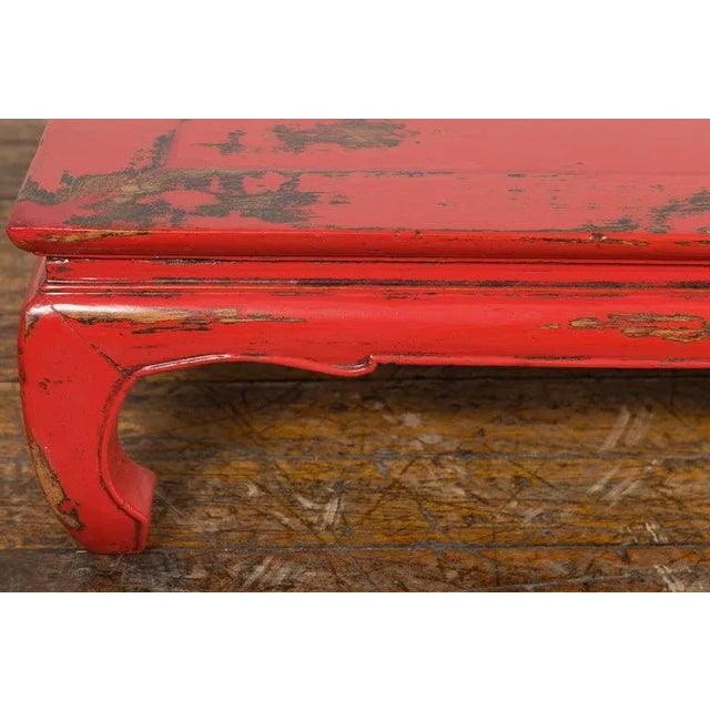 19th Century Chinese Qing Dynasty Low Kang Table with Custom Red Distressed Lacquer For Sale - Image 10 of 13