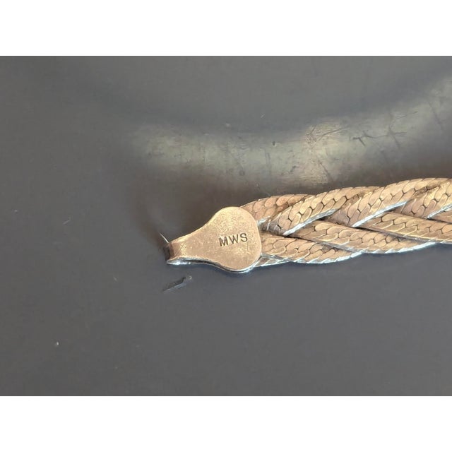 Metal Vintage Braided Herringbone Silver Chain Bracelet From Italy For Sale - Image 7 of 7