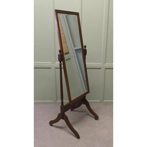 Edwardian Walnut Cheval Mirror, 1930 For Sale - Image 3 of 8