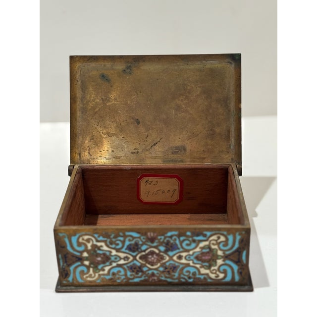 Vintage Cloisonné Enamel Box Turquoise Floral Scroll Lidded 5.5in For Sale In Atlanta - Image 6 of 8