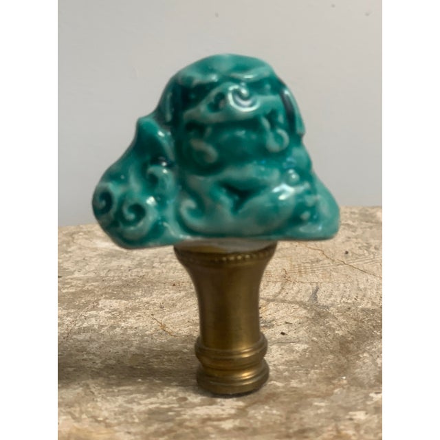 Chinoiserie Vintage Ceramic Turquoise Foo Dog Lamp Finial For Sale - Image 3 of 5