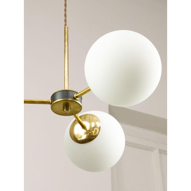 Mid-Century Modern Italian Pendant Light in Brass and Opaline Glass, 1960s For Sale - Image 9 of 15
