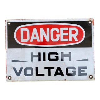 Mid Century Danger High Voltage Porcelain Sign For Sale