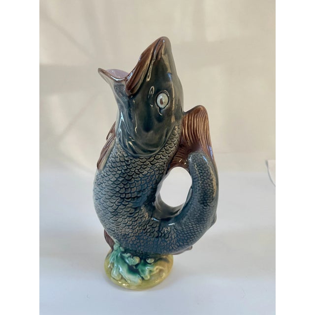 Ceramic Antique 19th-Century English Victorian Majolica Fish Pitcher or Vase For Sale - Image 7 of 10
