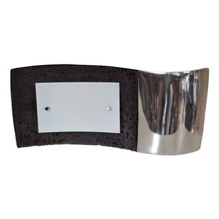 Vintage Wall Lamp with Black Aluminum Panel and Frosted Glass Pane by Fischer Leuchten, 1990s For Sale