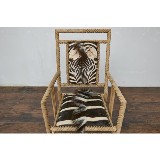 Black Late Victorian Oak Barley Twist Armchair with Zebra Hide, Ball and Claw Feet For Sale - Image 8 of 12