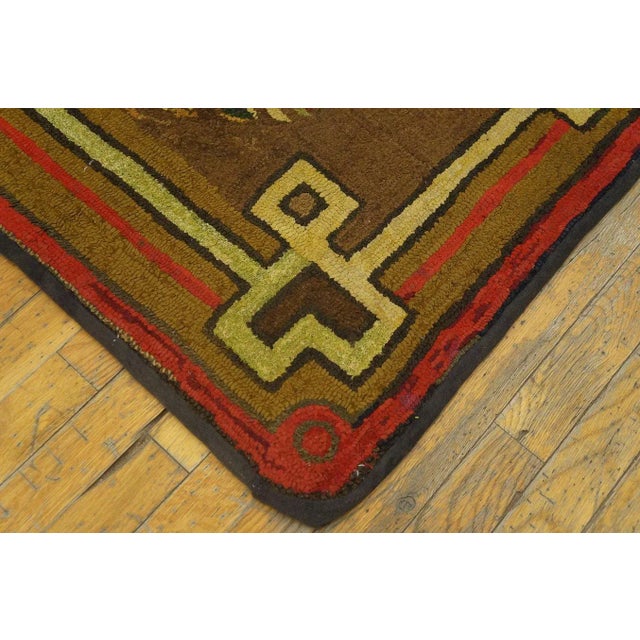 Significant Brown Chocolate Color With Special Floral Design Antique American Hooked Rug For Sale - Image 10 of 12