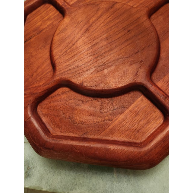 1970s Mid Century Modern Sculptural Solid Teak Swirl Platter Lazy Susan For Sale In San Diego - Image 6 of 8