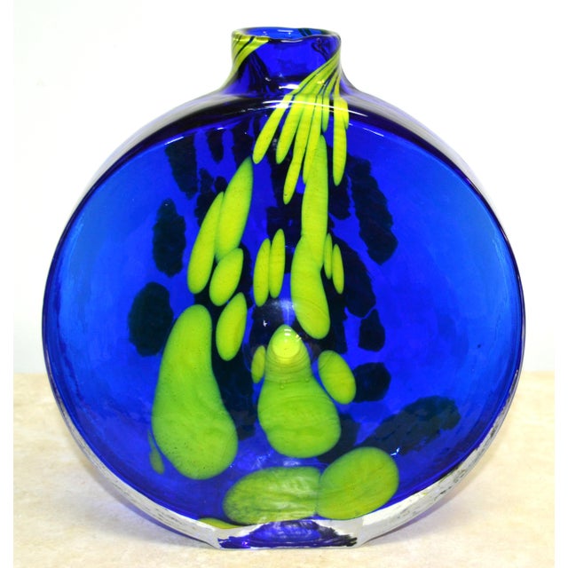 1974s Jan Gabrhel Chlum U Trebone Blue and Green Glass Vase Vessel Czech Republic For Sale - Image 9 of 10