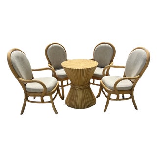 1960s Bamboo Rattan Dining Table 4 Chairs For Sale