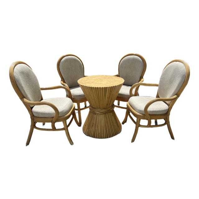 1960s Bamboo Rattan Dining Table 4 Chairs For Sale