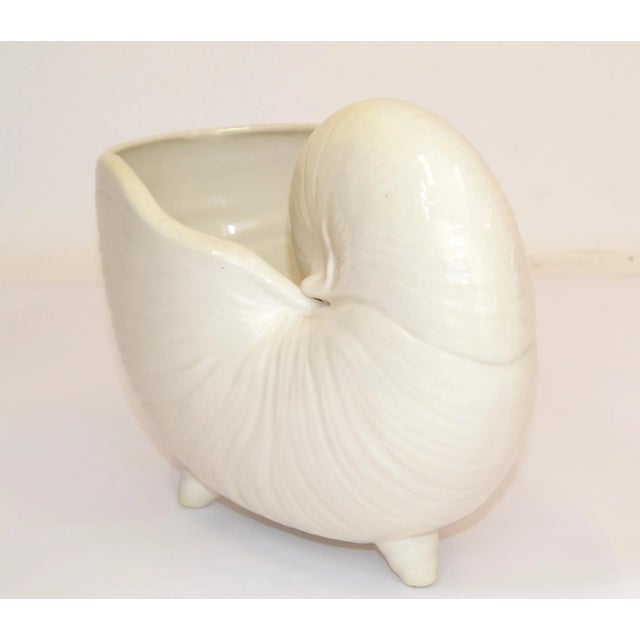 1980 Japanese Fitz and Floyd Style Hand Crafted Beige Ceramic Nautilus Seashell Sculpture For Sale - Image 12 of 13