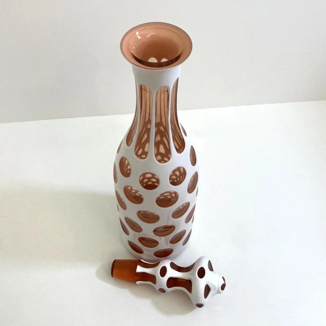 Czech Bottle Peach glass with white overlay, Circa 1950’s, 16”H x 3½”D This apothecary is beautifully crafted from peach...