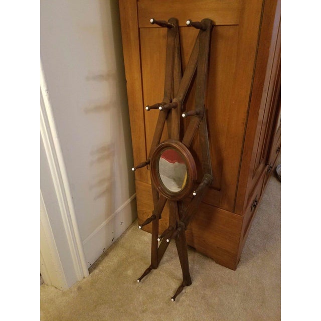 Antique Victorian 6Point Star Form 12Peg Accordion Hat Rack + Mirror