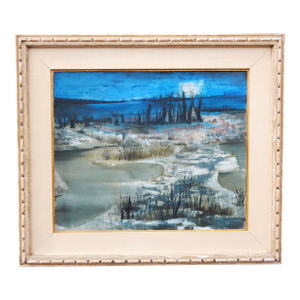 Mid-Century Modern Abstract French Winter Landscape Painting by Pierre