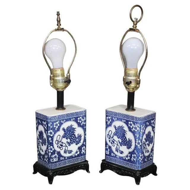 Decorative Chinese Flying Foo Dogs Carved Wooden Base Table Lamps - A Pair For Sale - Image 13 of 13