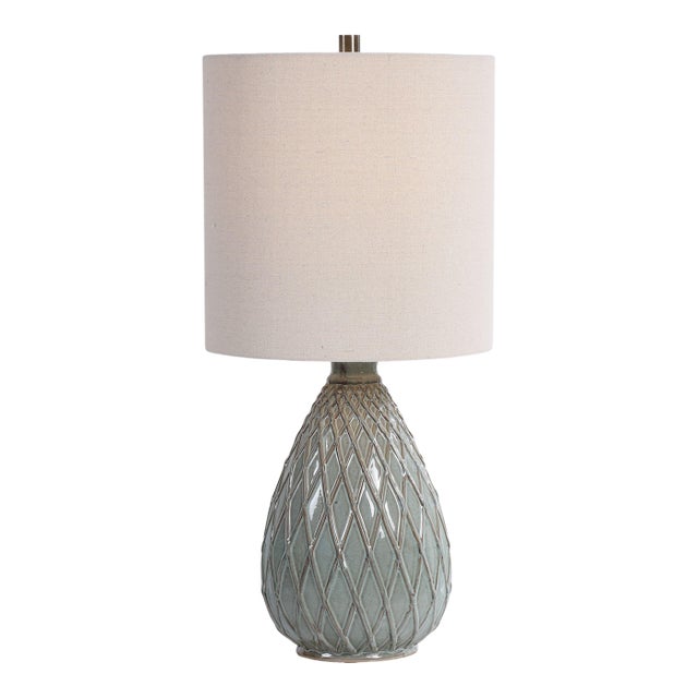 Rust & Aqua Ceramic Table Lamp For Sale