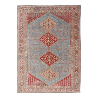 Early 20th Century Antique Persian Qashqai Shiraz Tribal Rug With Latch Hooked Diamond Design For Sale