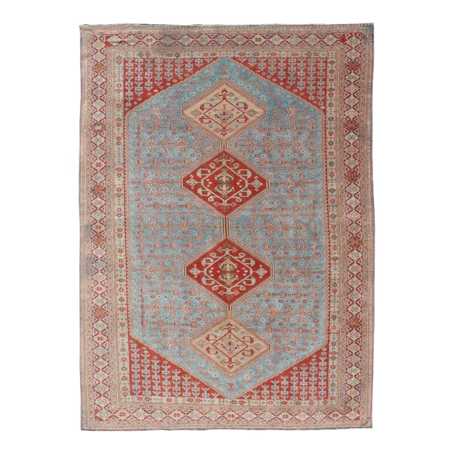 Early 20th Century Antique Persian Qashqai Shiraz Tribal Rug With Latch Hooked Diamond Design For Sale