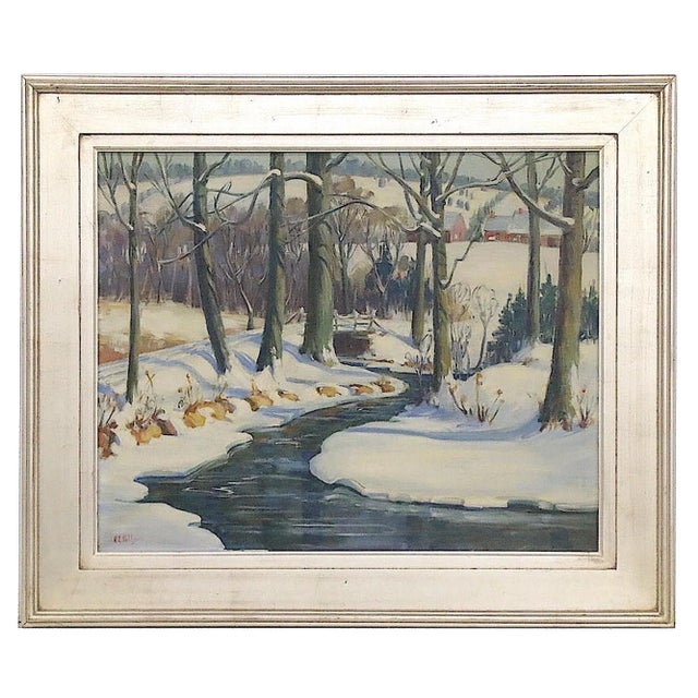 Vintage Winter Landscape-Signed Oil/Canvas-Listed American Artist Robt. Palliser-Silver Leaf Frame For Sale - Image 10 of 10