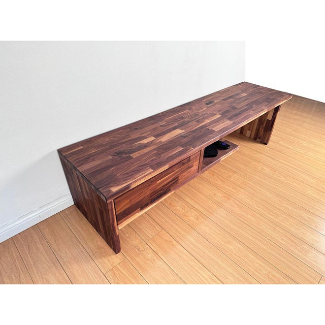 Modern Hand-Made Modern Low Walnut Media Console Table or Tv Table For Sale - Image 3 of 9