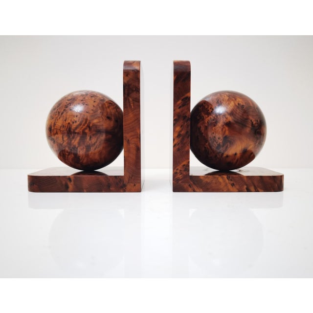 Wood Art Deco Bookends in Polished Burl Wood - a Pair For Sale - Image 7 of 7