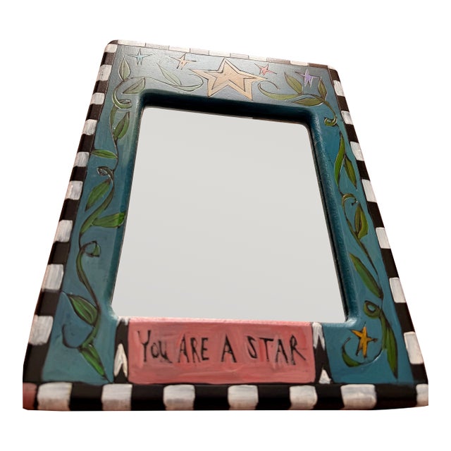 Painted Artisan Mirror by Sticks by Sarah Grant, 1997, "You Are a Star" For Sale