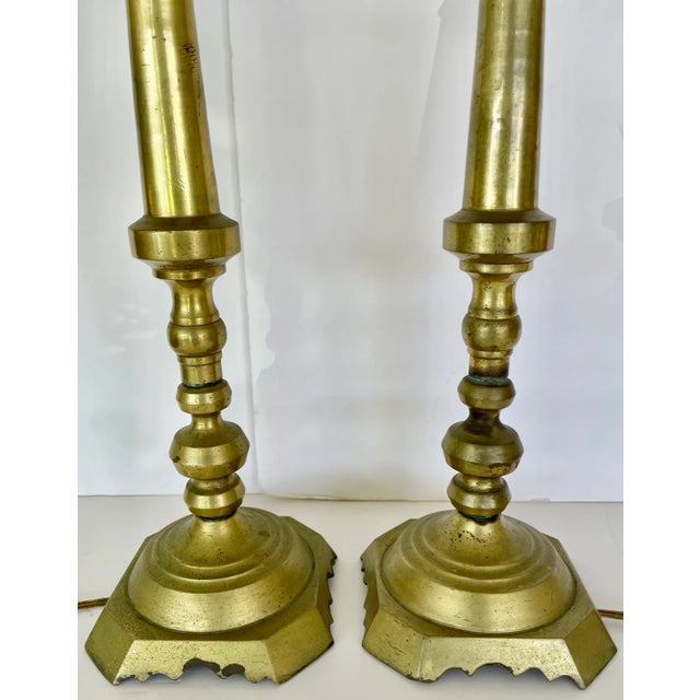 1960s Large English Traditional Brass Table Lamps From 60's For Sale - Image 5 of 10