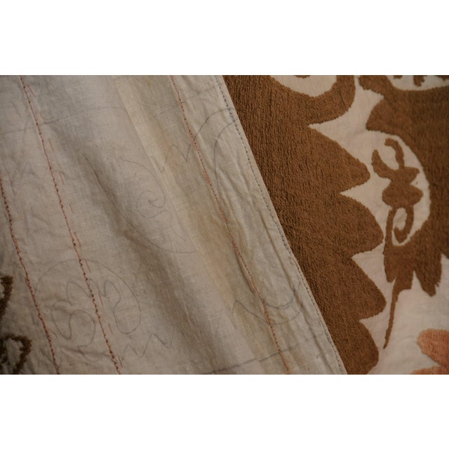 Decorative Suzani Embroidery | Brown Living Room Wall Hanging Bed Throw 6'1'' X 11'8'' For Sale - Image 11 of 16