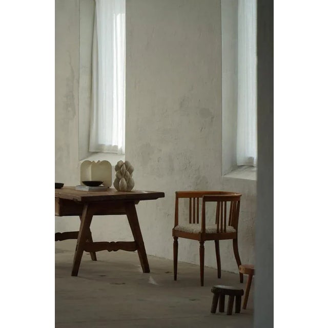 Danish Art Nouveau Armchair in Oak with Lambswool Upholstered Seat, Early 1900s For Sale - Image 3 of 18