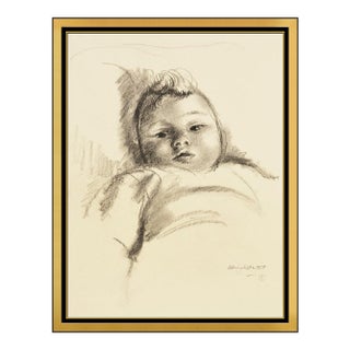 1950s Face of Porcelain Charcoal Drawing, Clara Klinghoffer For Sale