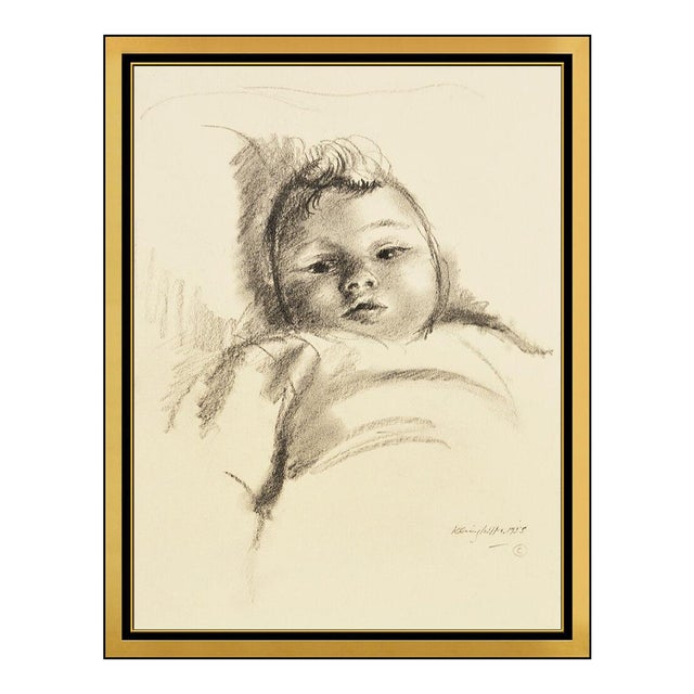 1950s Face of Porcelain Charcoal Drawing, Clara Klinghoffer For Sale