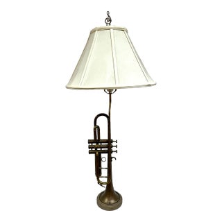 Vintage Natural Brass Trumpet Table Lamp For Sale