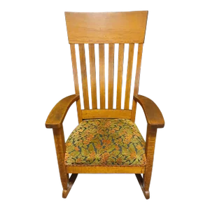 1960s Vintage Mission-Style Oak Rocking Chair With Floral Upholstery