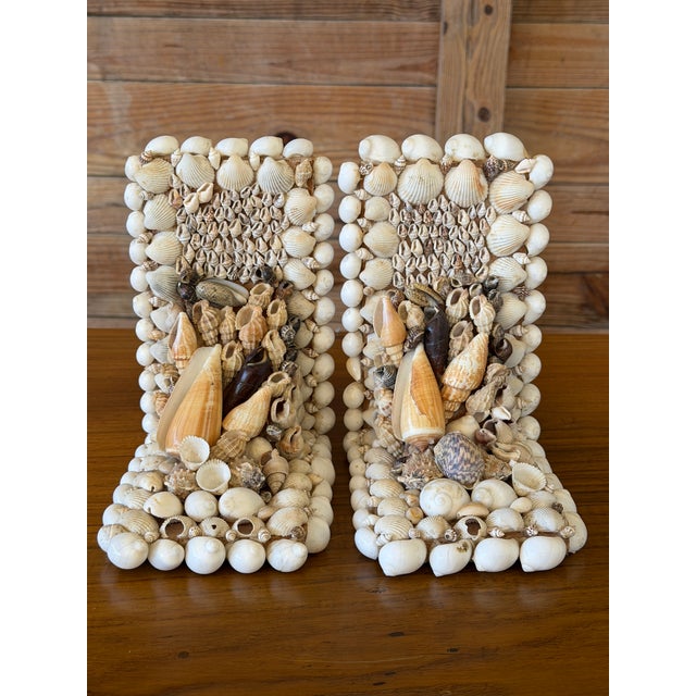 Pair Vintage Handcrafted Coastal Seashell Encrusted Coastal Bookends For Sale - Image 11 of 12