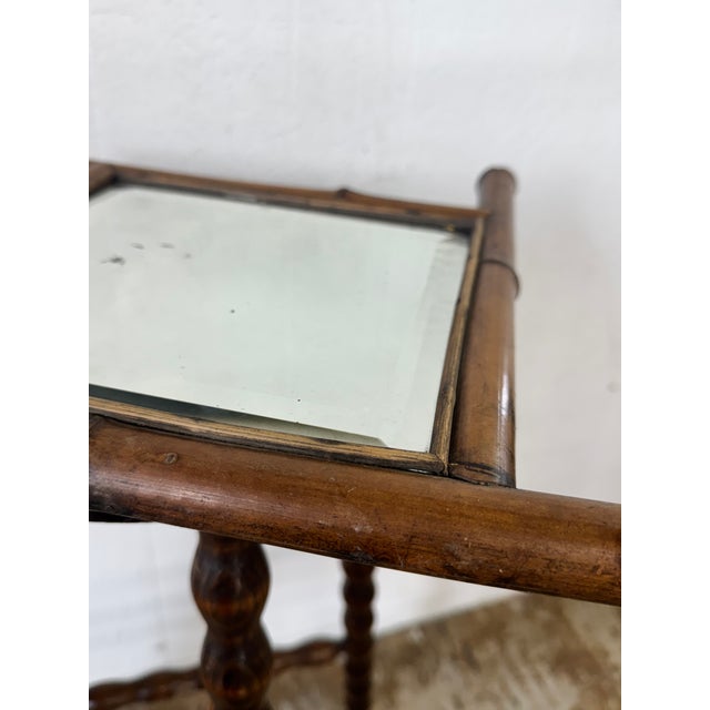 1920s Vintage French Petite Faux Bamboo Beveled Wall Mirror For Sale - Image 5 of 12