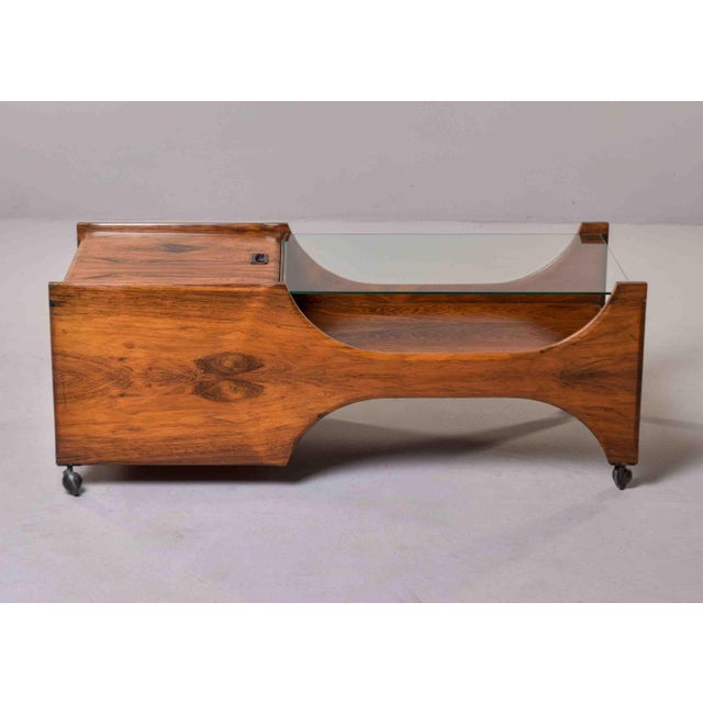 Mid-Century Modern Italian Mid-Century Rosewood Coffee Table With Glass Top and Lift-Lid Storage For Sale - Image 3 of 11